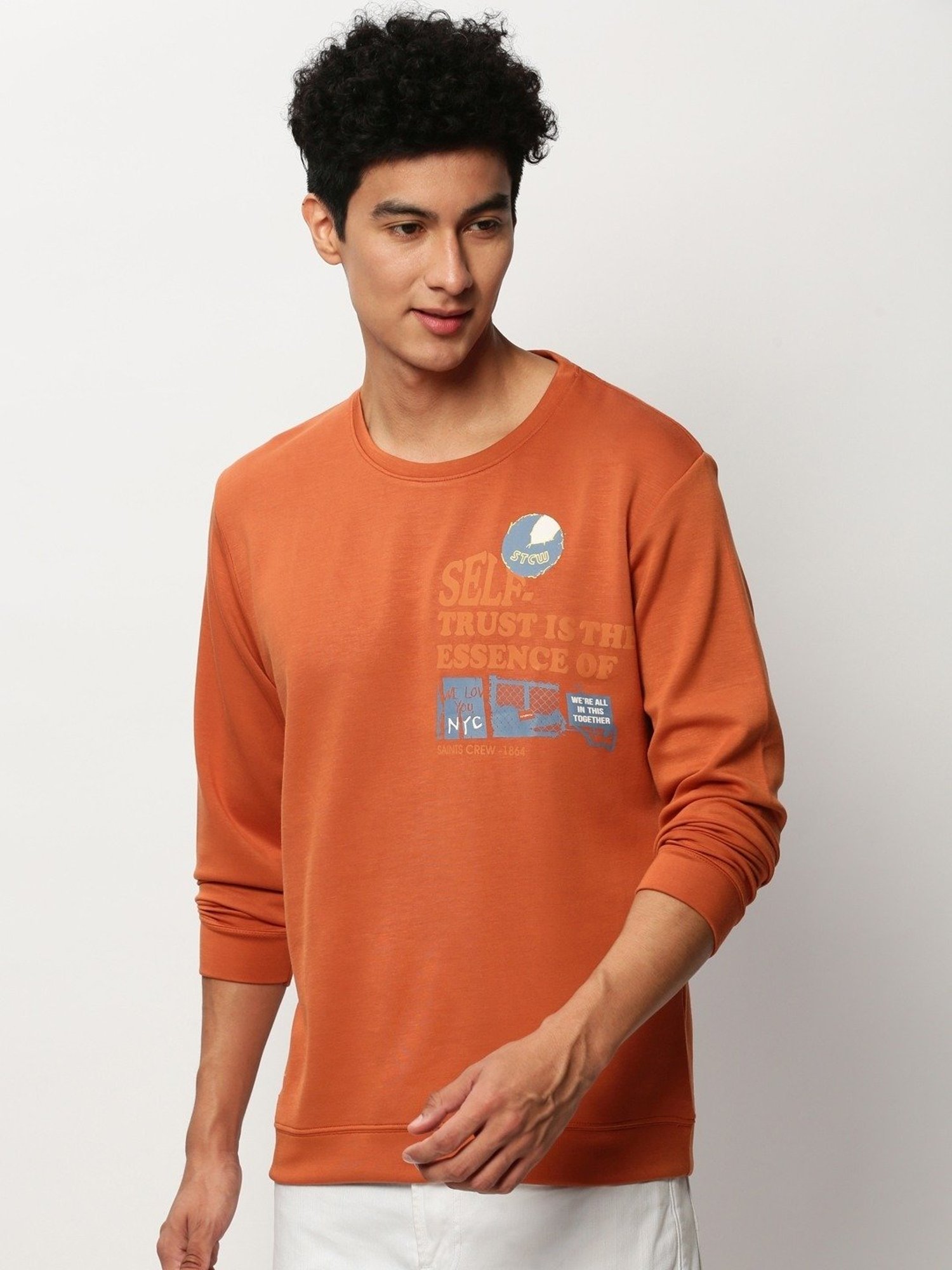 SHOWOFF Orange Slim Fit Printed Sweatshirt