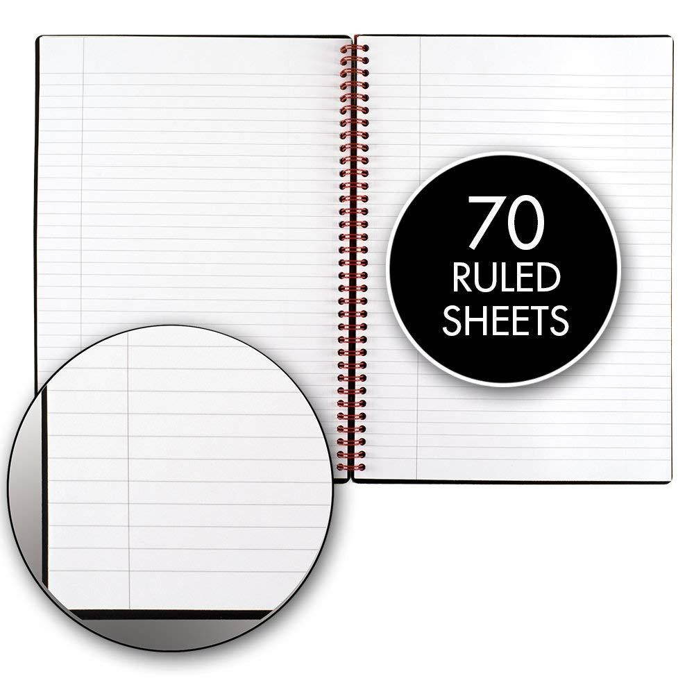 Black n' Red Twin Wire Poly Cover Notebook, 11-3/4" x 8-1/4", Black/Red, 70 Ruled Sheets (E67008)