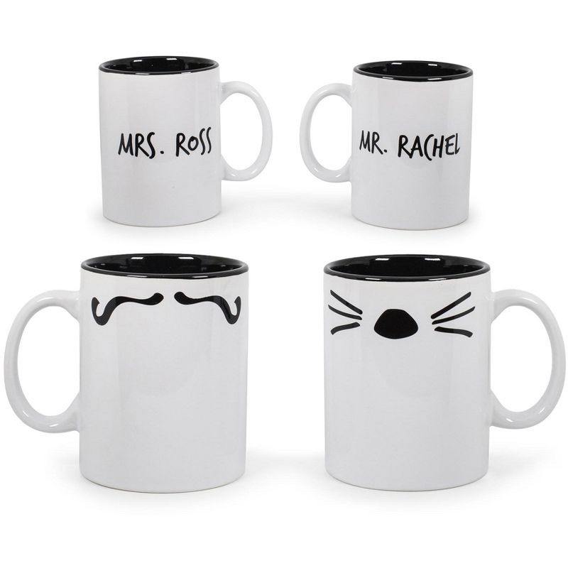 Robe Factory LLC Friends Mr. Rachel Whiskers and Mrs. Ross Moustache Double-Sided Mugs | Set of 2
