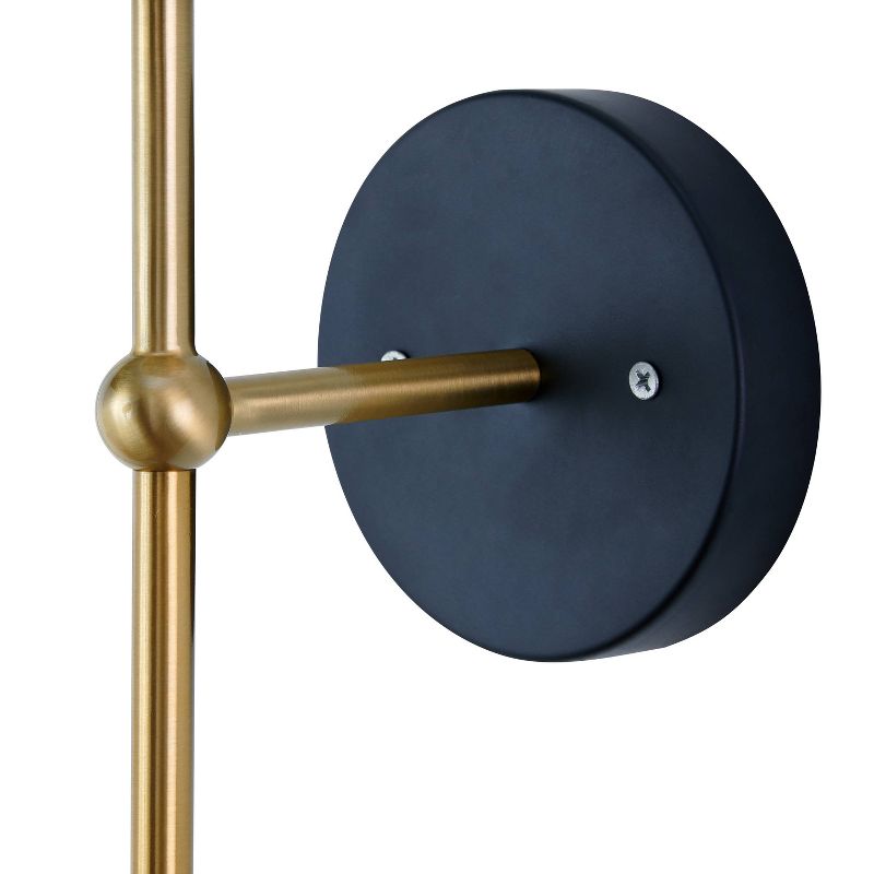 Barnes and Ivy Modern Swing Arm Wall Lamp Antique Brass Plug-In Light Fixture Taupe Fabric Bell Shade Bedroom Living Room Reading