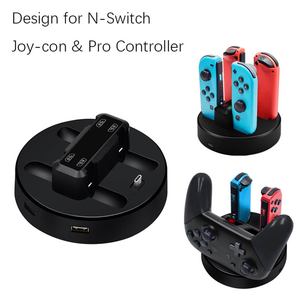 Nintendo Switch Charger Charging Station, 4 in 1 Nintendo Switch Joycon Controller Charger Charging Dock Stand with Type C Charging Cable