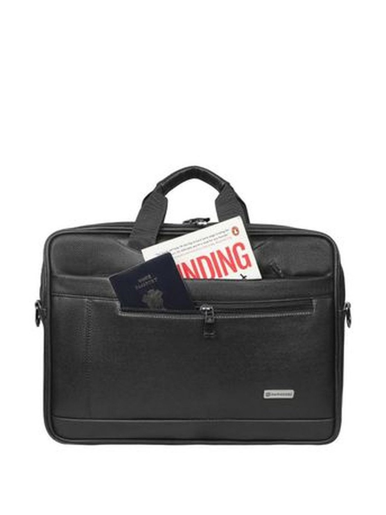 Harissons Rendition Black Leather Solid Laptop Messenger Bag