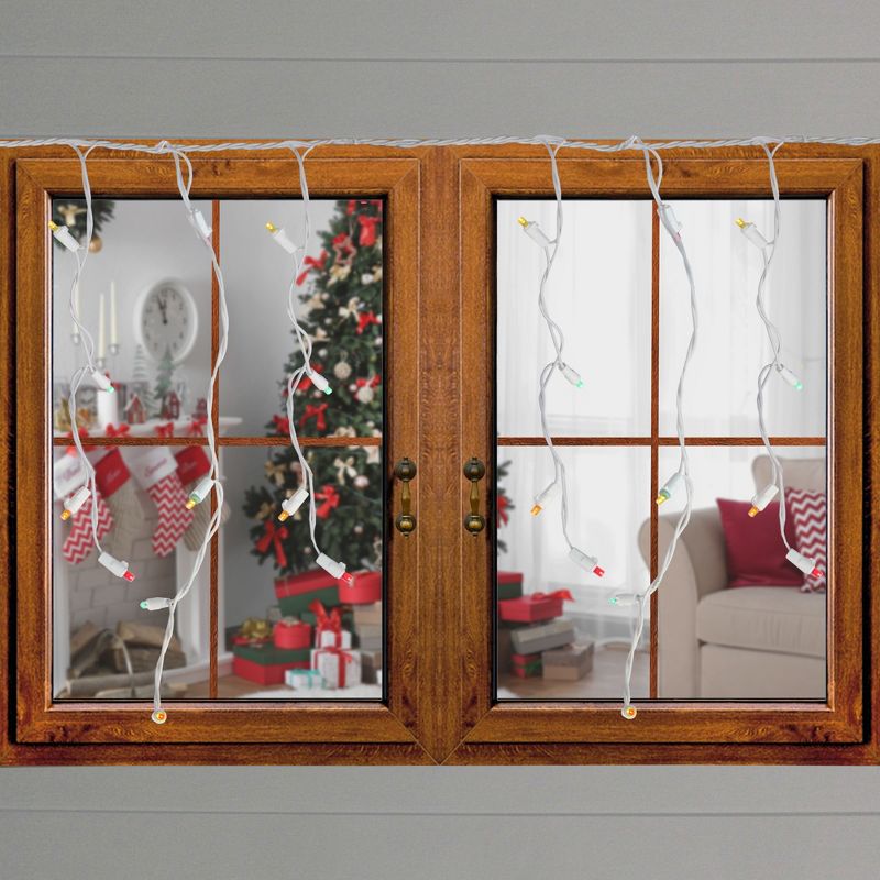 Brite Star Set of 70 Multi-Color LED Wide Angle  Icicle Christmas Lights - 6ft White Wire