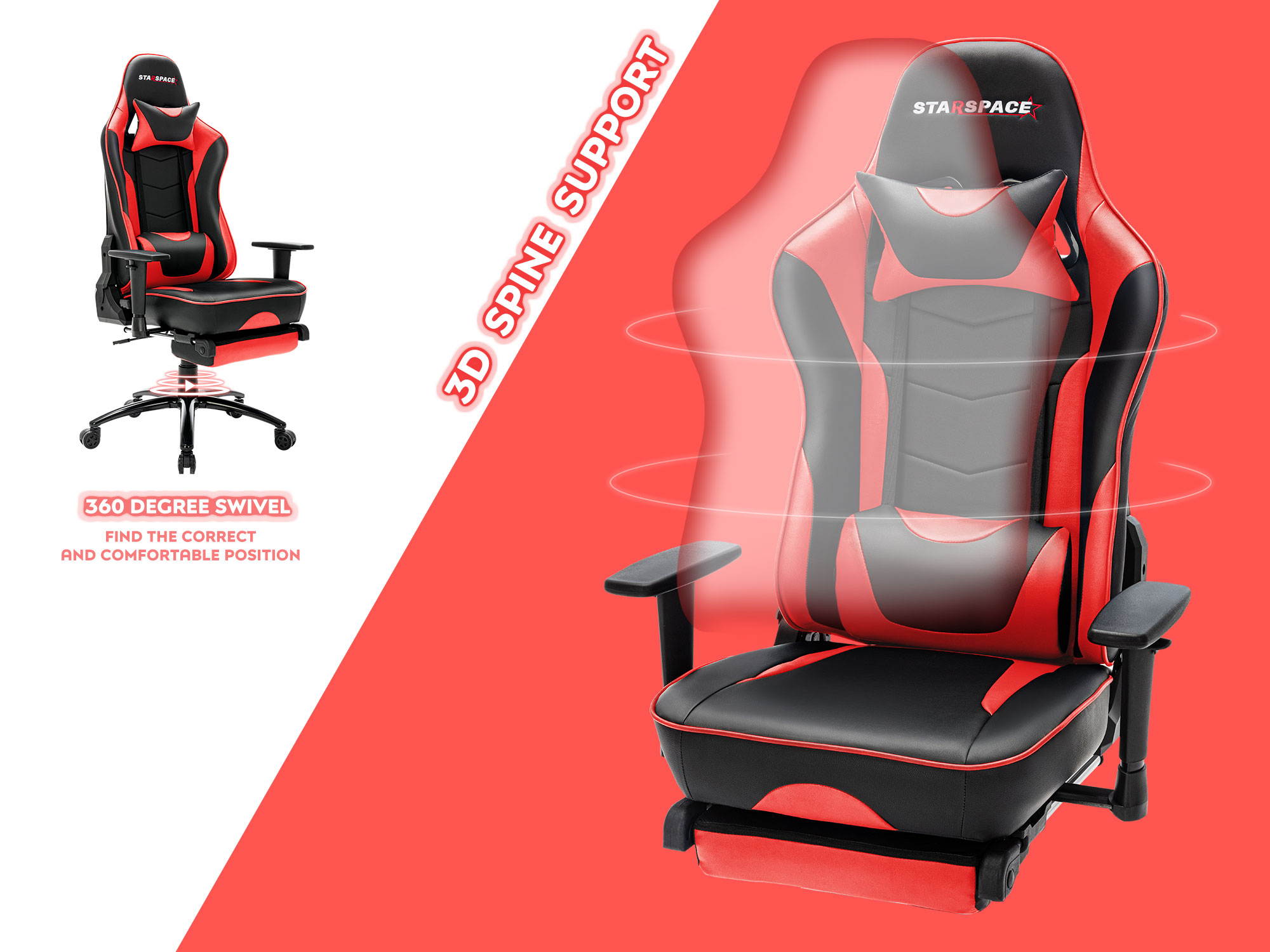 STARSPACE Adjustable Lumbar Support Footrest Gaming Chair with Racing Ergonomic Desk Chair