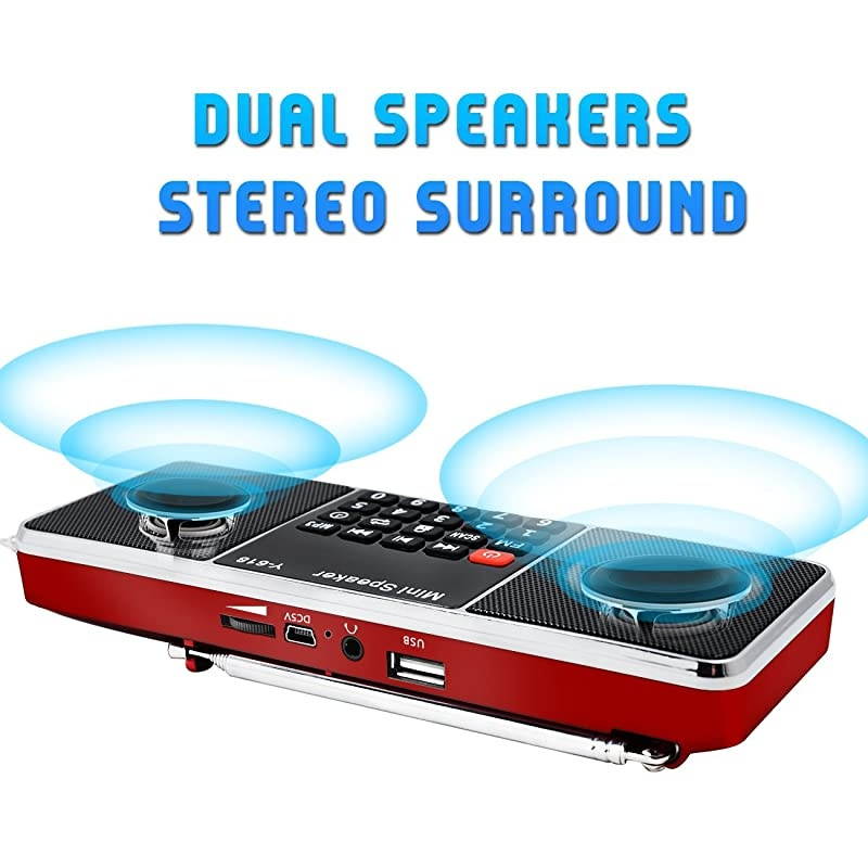 Multifunction Digital FM Radio Media Speaker MP3 Music Player Support TF Card USB Drive with LED Screen Display and Setting Timing Shutdown Function Red