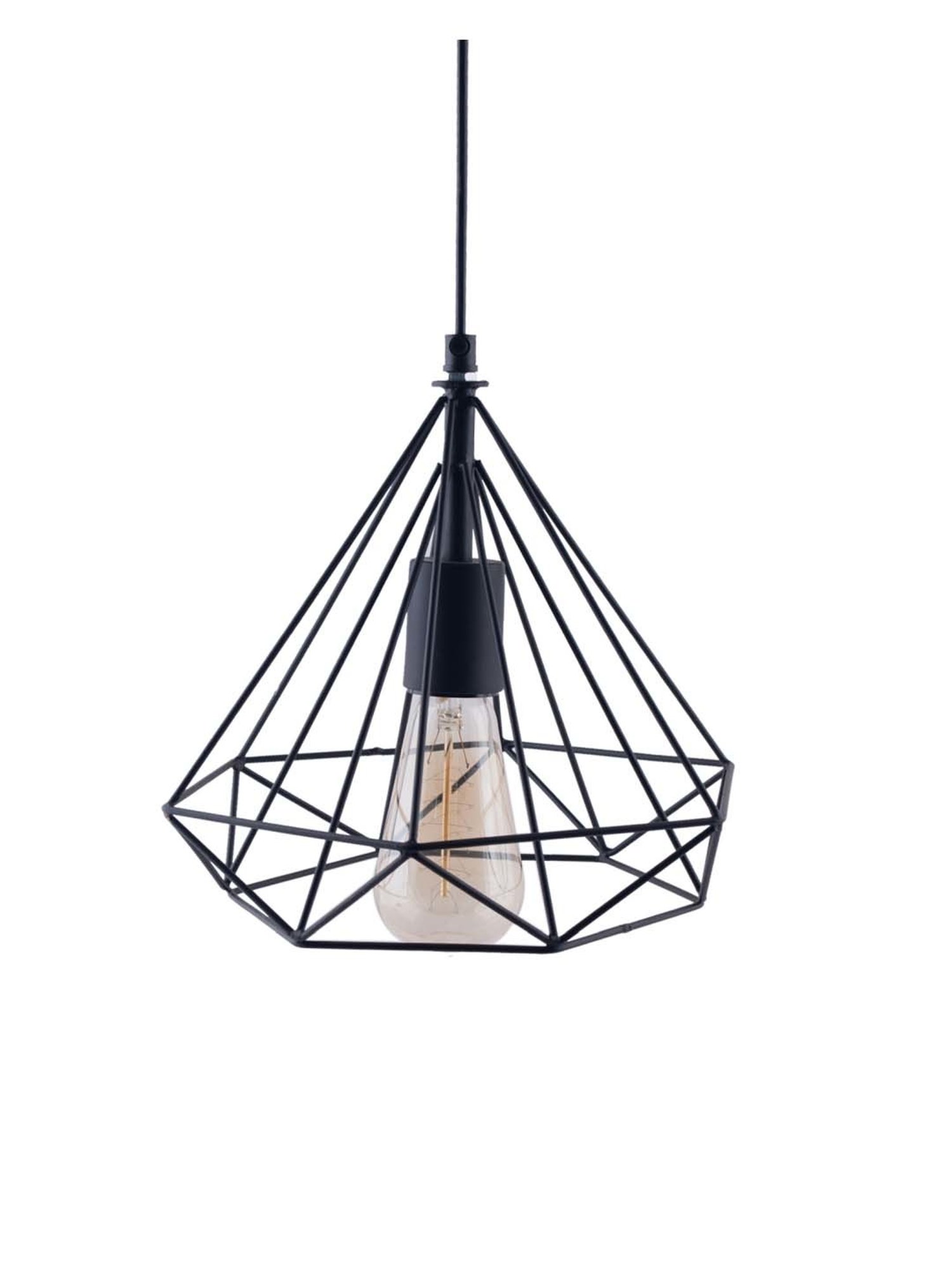 Homesake Edison Filament Black & Transparent Metal Diamond-Caged Ceiling Lamp (Bulb not included)