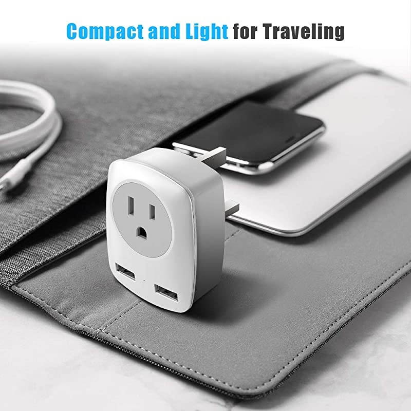 Travel Adapter America to Europe International Power Adapter with 1 US Outlet and 2 USB Charger Ports Electrical Socket Adaptor for US to Ireland Hong Kong UAE 2Pack TypeG Plugs