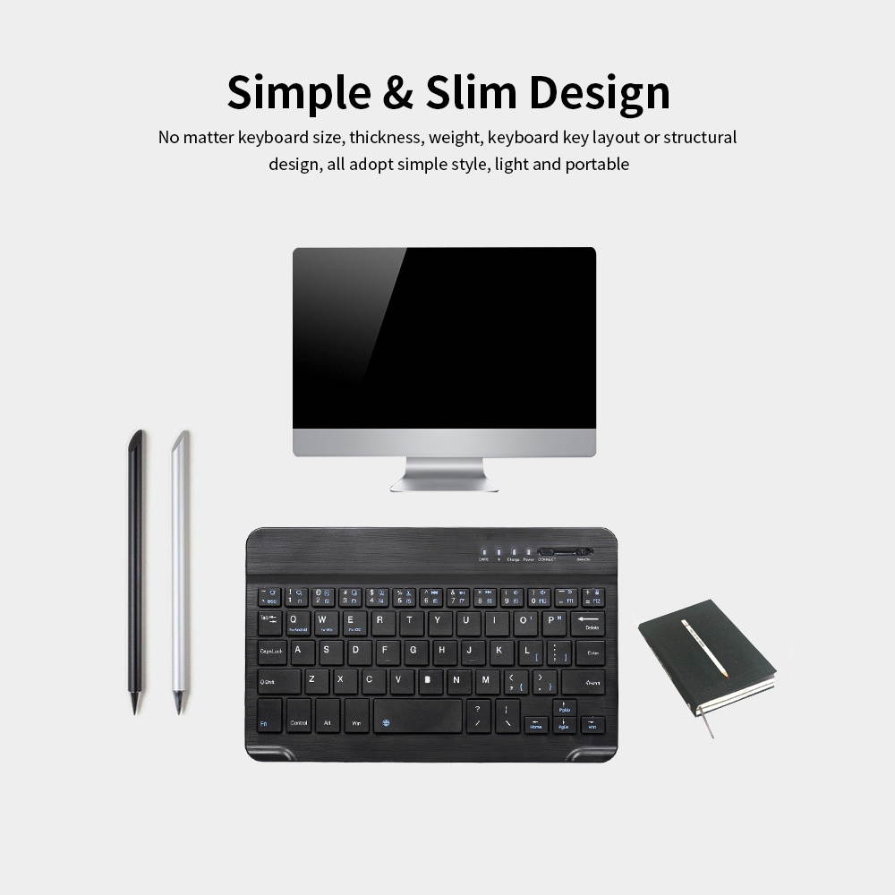 7-inch Wireless BT 3.0 Keyboard Mini Ultra-slim BT Keyboard for Tablet Smartphone Support iOS Windows Android Systems Black
