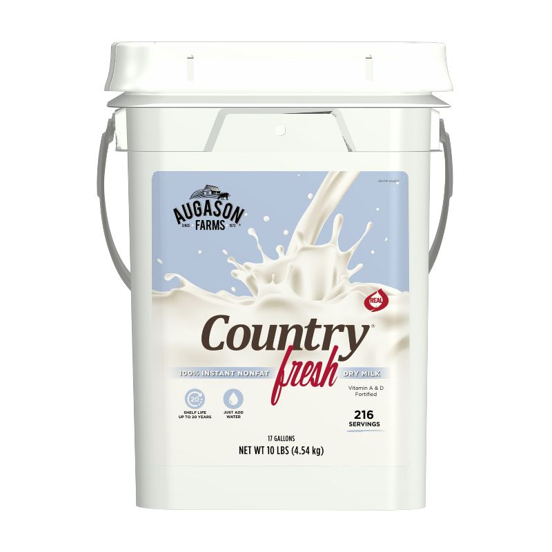 Augason Farms Country Fresh 100% Real Nonfat Milk Certified Gluten Free Emergency Bulk Food Storage 4-Gallon Pail 216 Servings