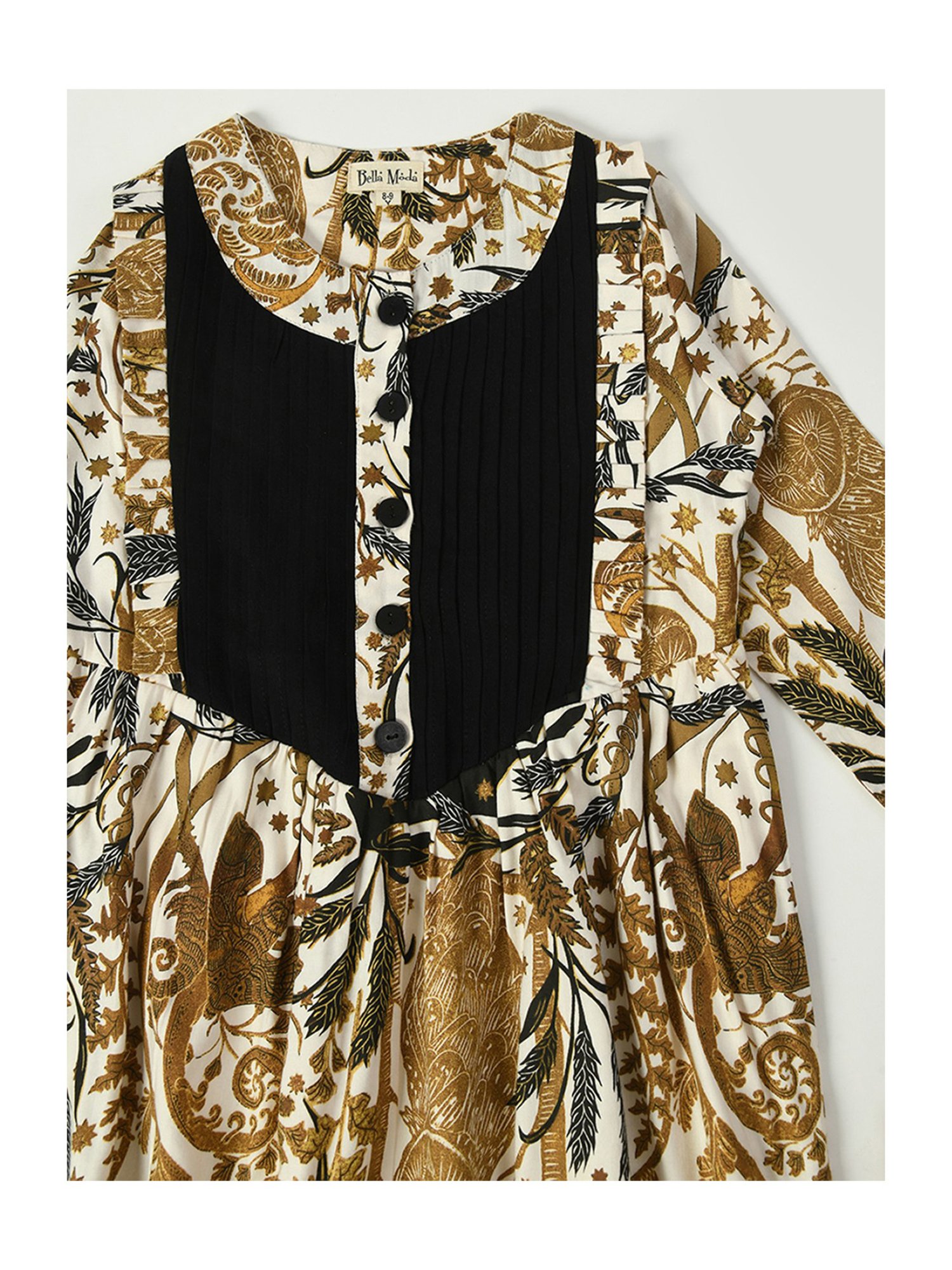 Bella Moda Kids Brown Printed Full Sleeves Fit & Flare Dress