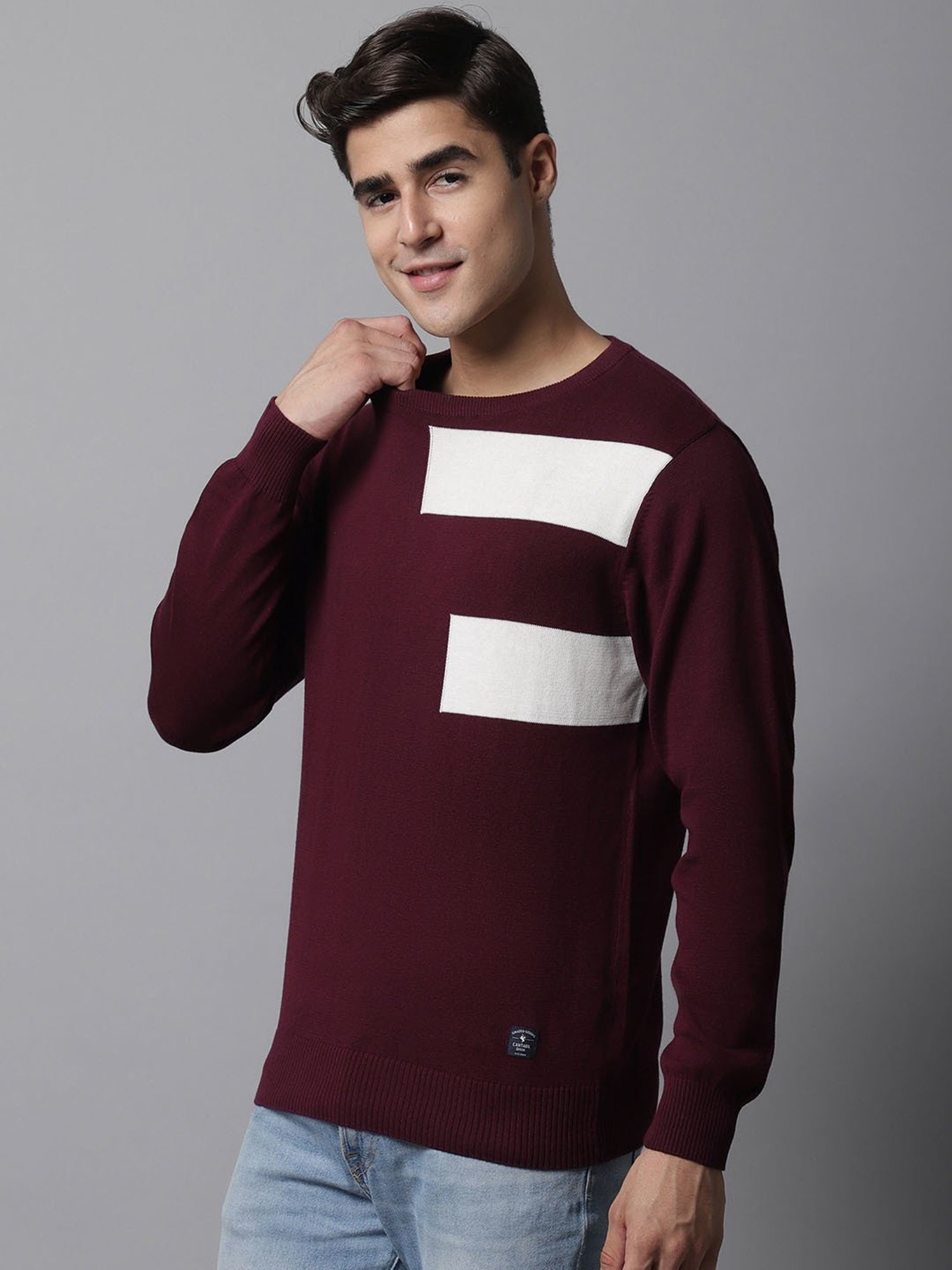Duke Wine Self Striped Sweater