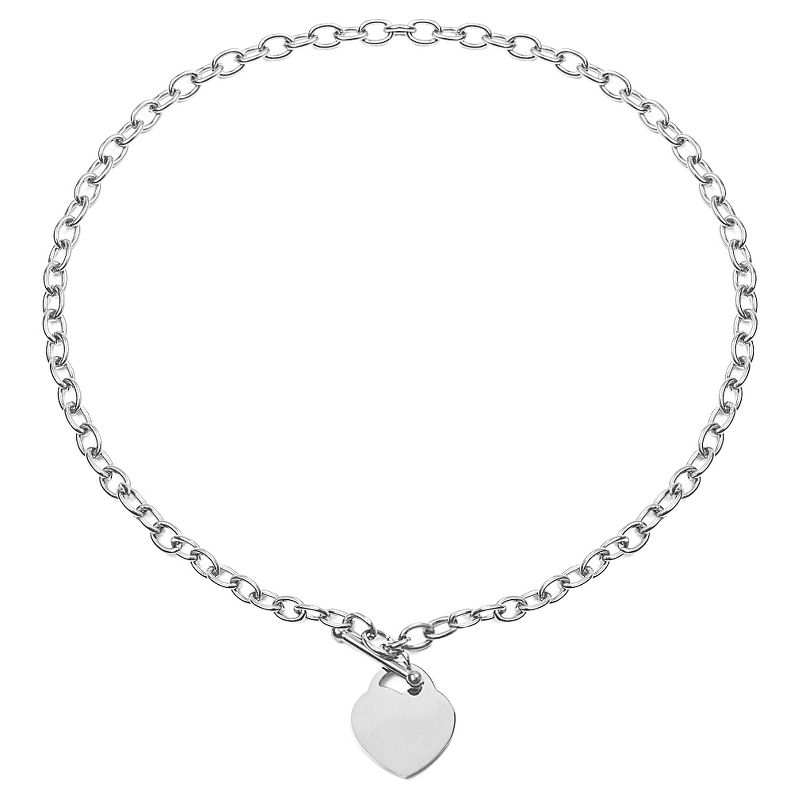 Women's Stainless Steel Heart Tag Toggle Clasp Necklace (18") - West Coast Jewelry