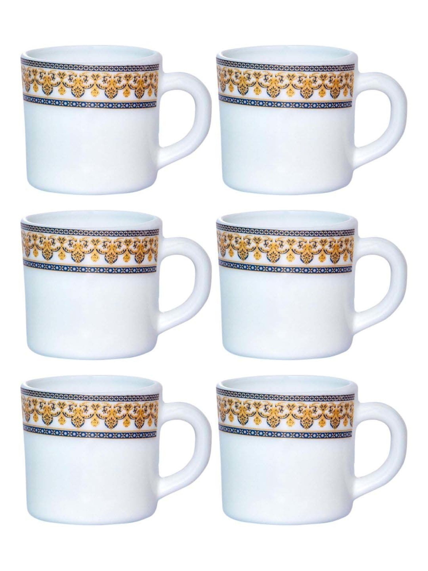 Cello White & Brown Opalware Solitaire Tea Mug (0.18 L) - Set of 6