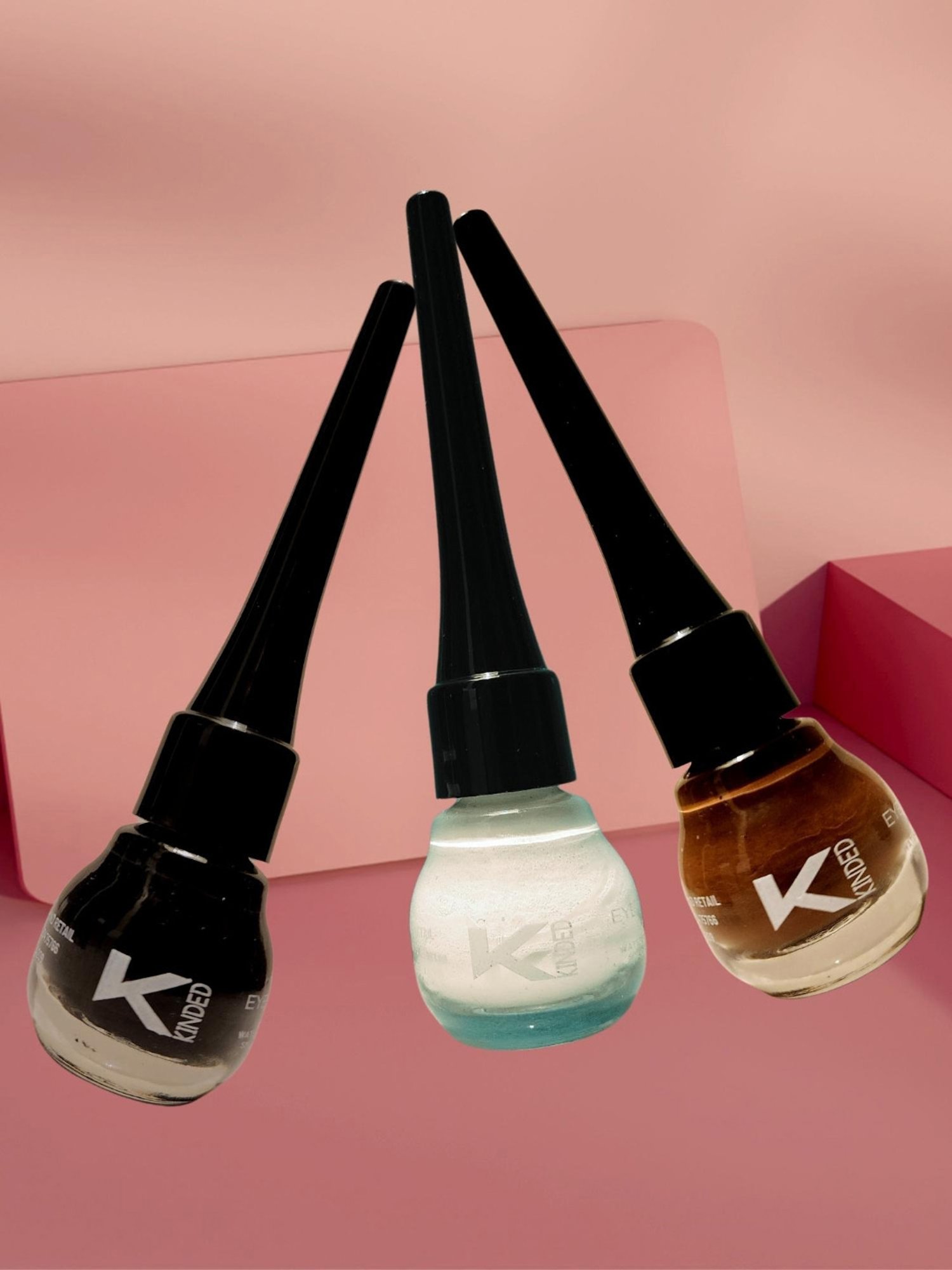 KINDED Liquid Eye Liner Midnight Black, Chocolate Brown & White Pearl Combo