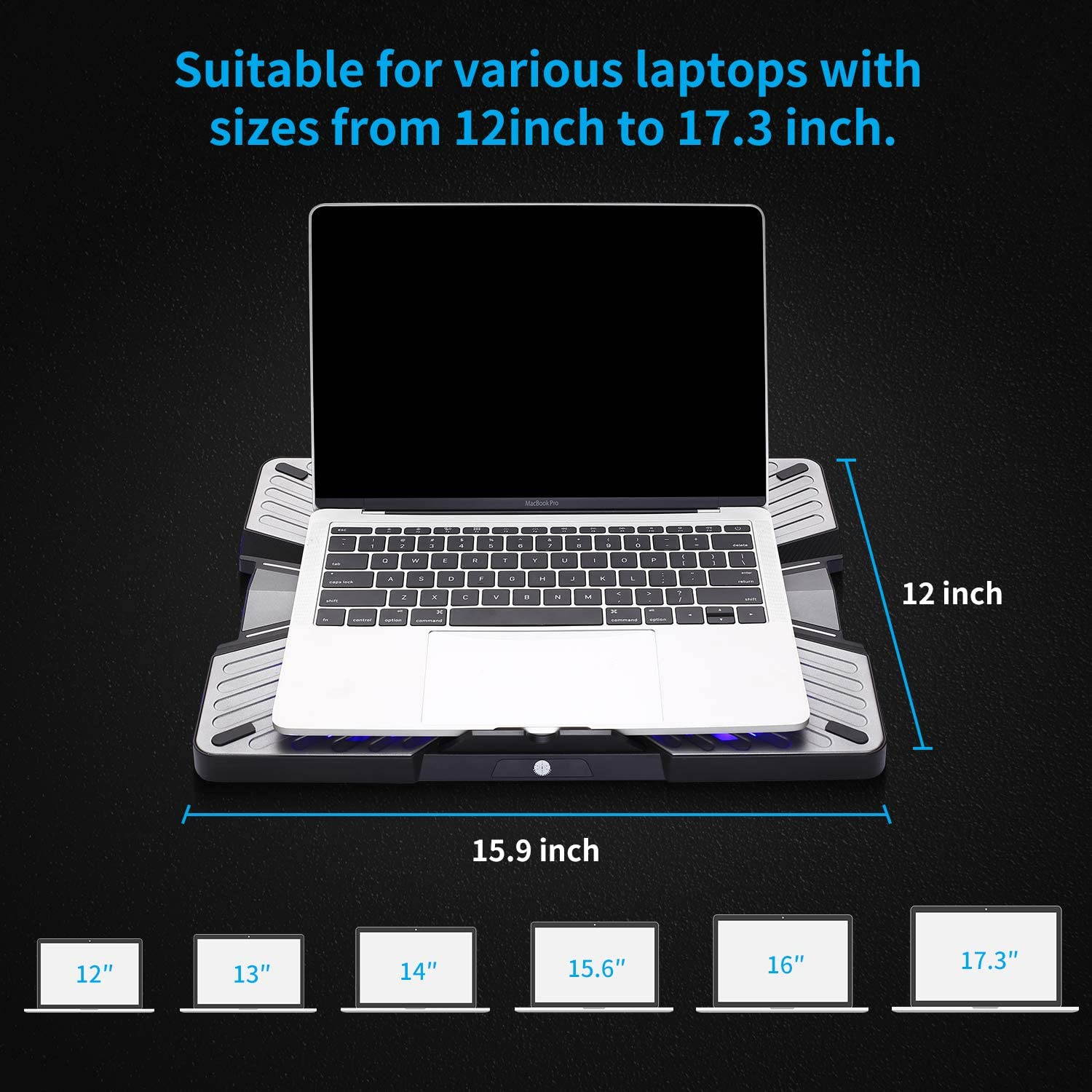 RGB Laptop Cooling Pad, USB Powered Laptop Cooling Stand with Metal Panel, Gaming Laptop Cooler Stand with 5 Silent Fans, Dual USB 2.0 Ports, Suit for 14-17.3 inch Laptop