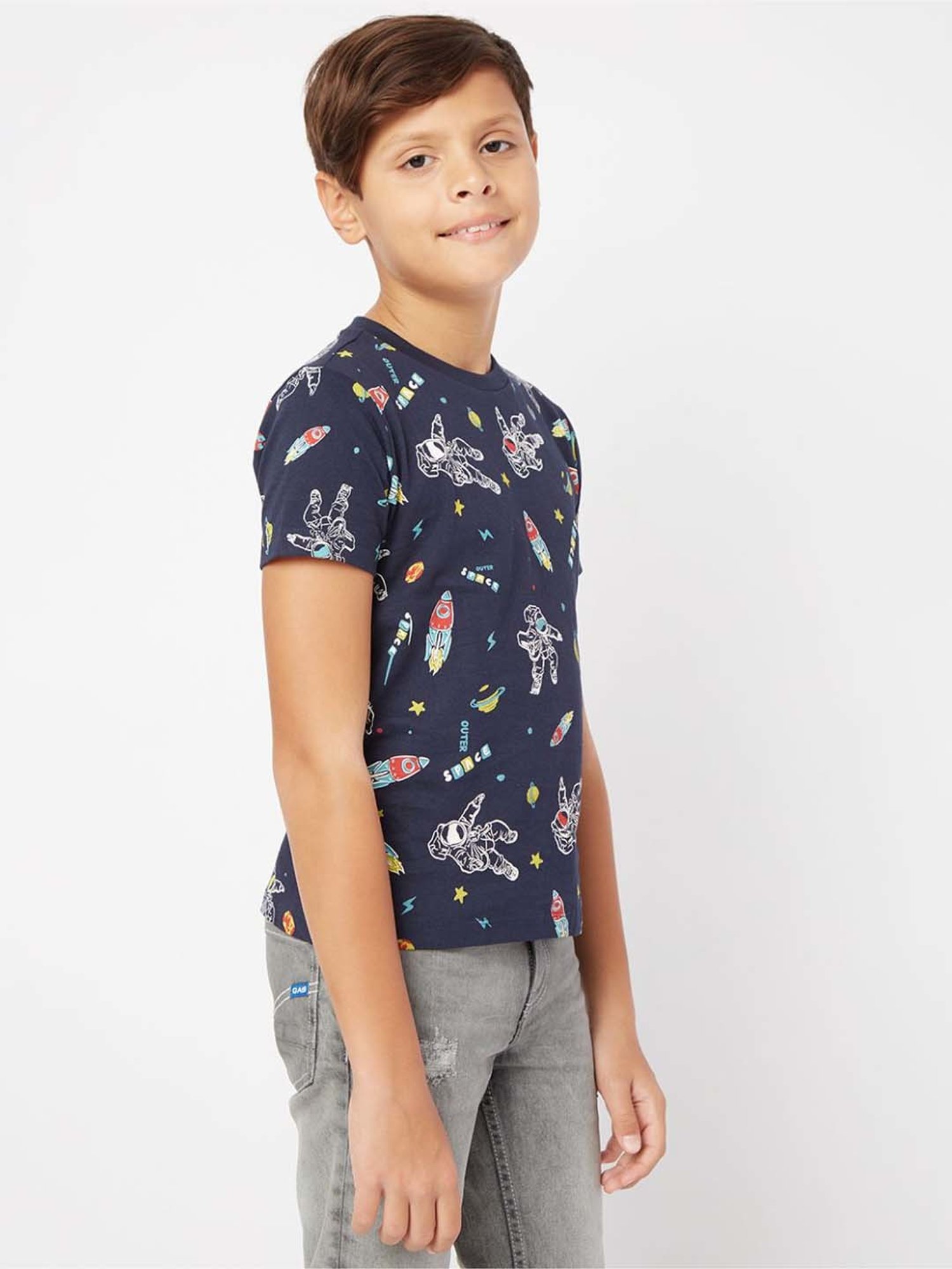 Gas Kids Blue Cotton Printed T-Shirt