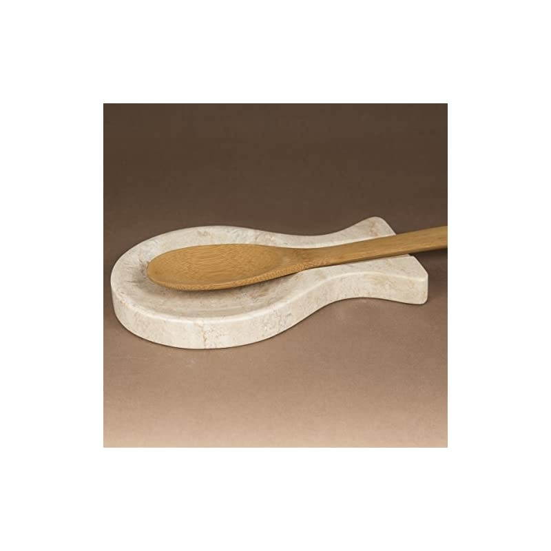 Natural Champagne Marble Rest Spoon Cooking Utensil Holder, 8.6" L x 4.9" W x 0.8" H, Beige