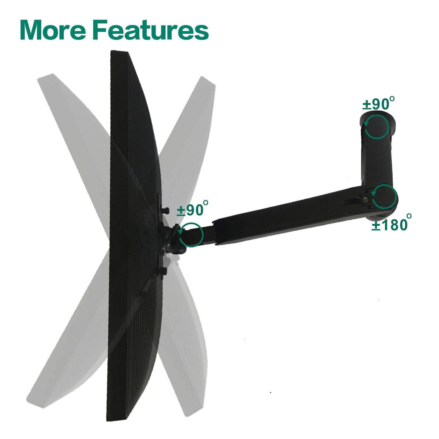 WALI Single LCD Monitor Fully Adjustable Gas Spring Wall Mount Fits One Screen VESA up to 27 , 14.3 lbs. Weight Capacity (GSWM001), Black