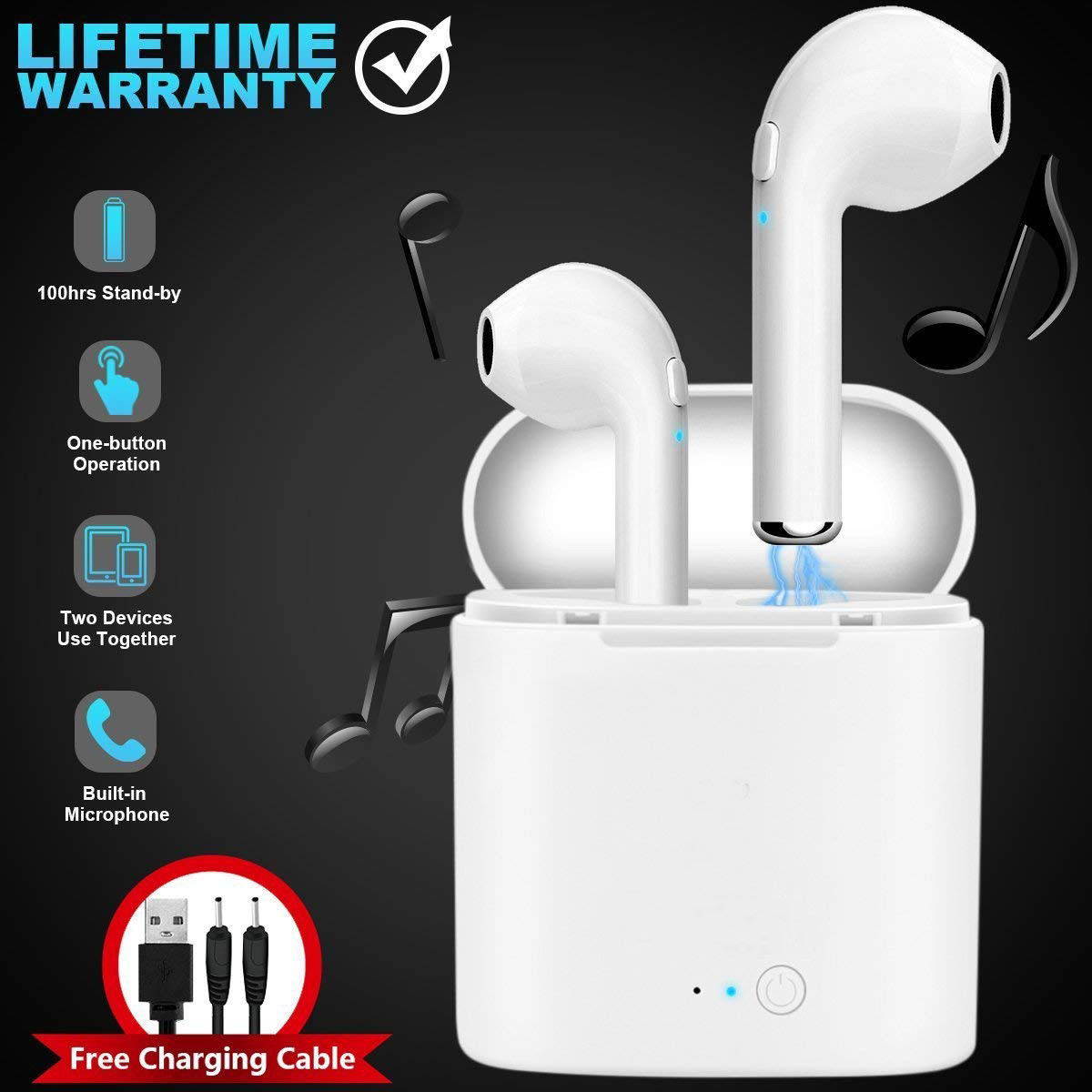 Wireless Earbuds Bluetooth Headphones Stereo Earphone Built-In Mic with Charging Case Cordless Sport Headsets for AirPods iPhone X 8 7 plus 6 6s plus Android Samsung Galaxy