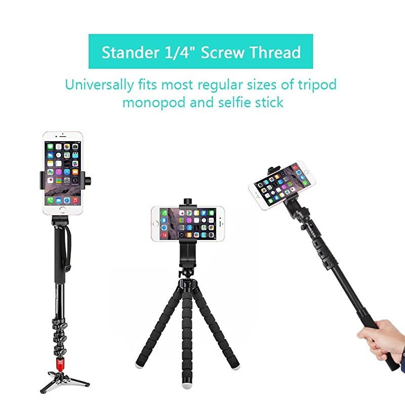 2pcs Universal Cell Phone Tripod Mount Adapter Smartphone Holder Mount Clip for iPhone 8 8plus X, 7 7plus 6 6s 6plus, Samsung, Huawei P9 Honor 8 and More Phones, Selfie Monopod Adjustable Clamp