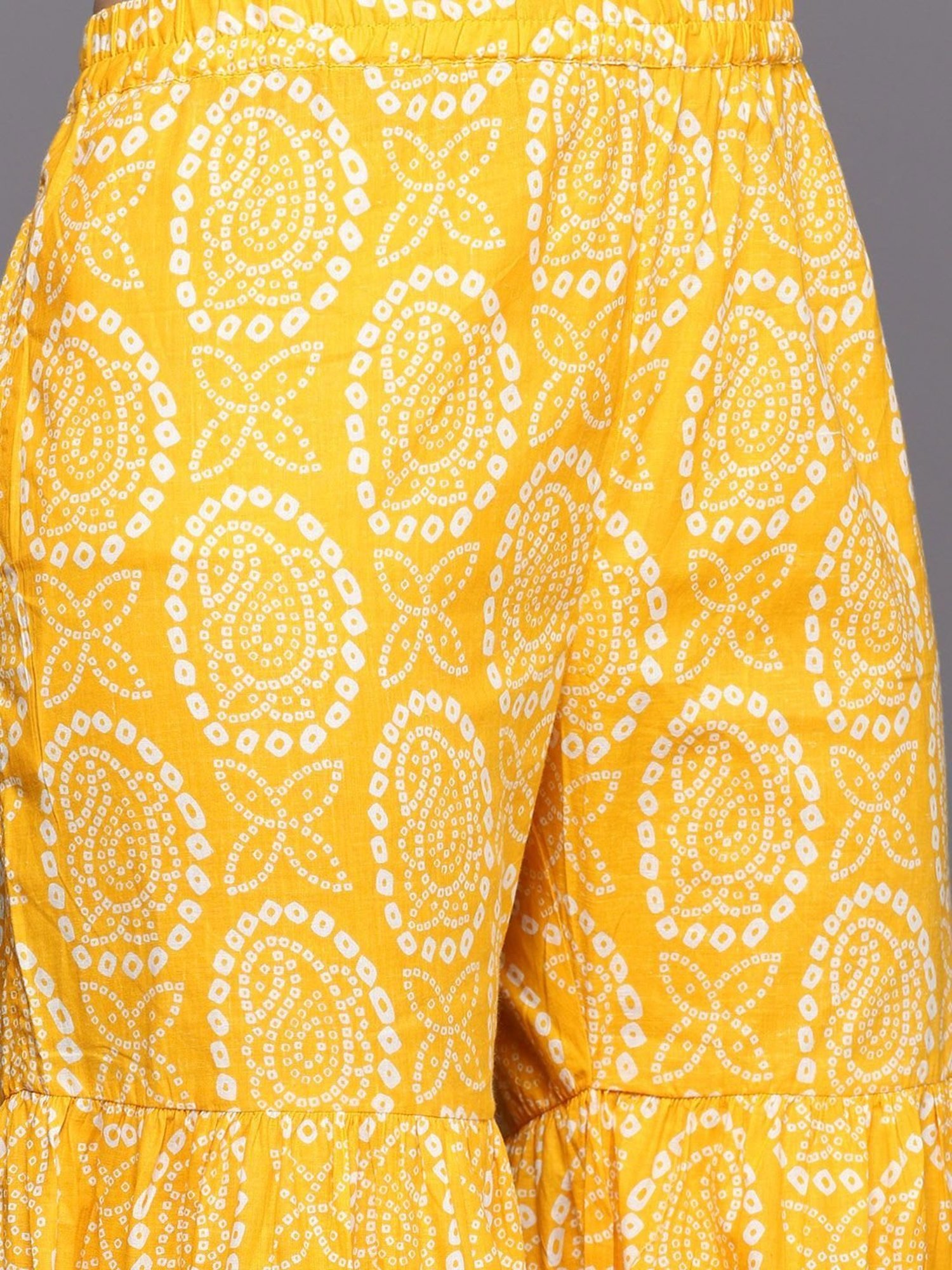 KSUT Mustard Cotton Printed Kurta Sharara Set With Dupatta
