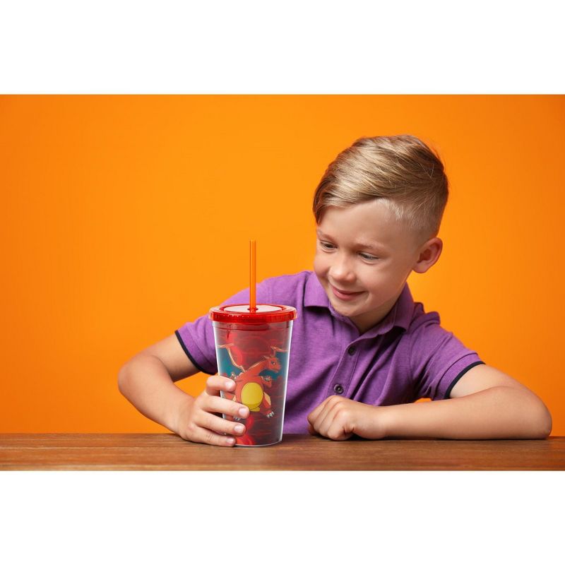 Just Funky Pok'emon Charizard Lenticular Plastic Tumbler Cup Lid & Straw | Holds 16 Ounces