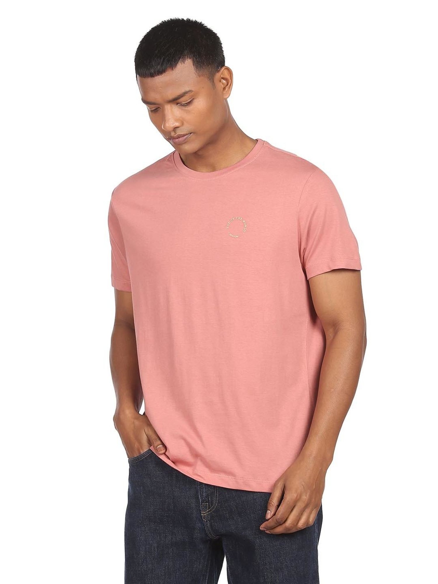 Arrow New York Pink Cotton Regular Fit T-Shirt