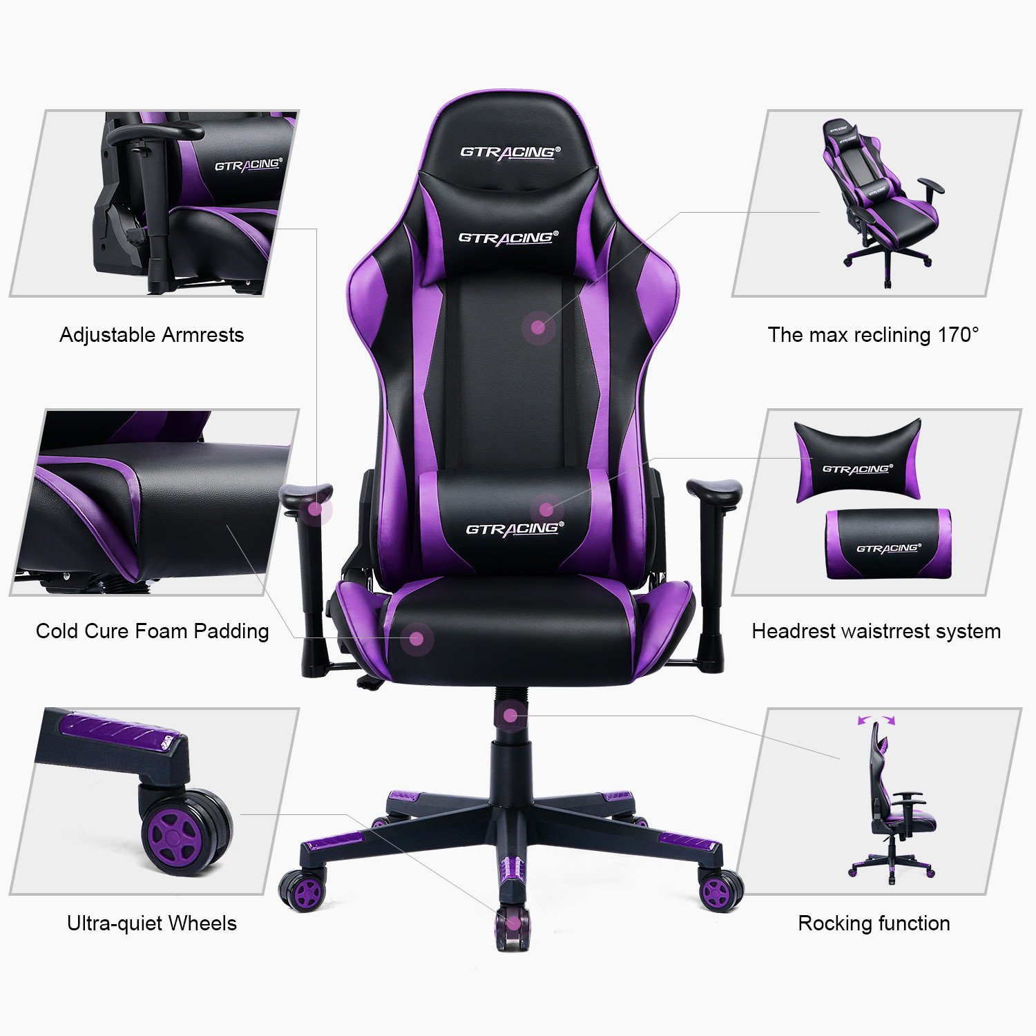 Gaming Chair, Racing Style Computer Desk Chair Padded Armrests Ergonomic Lumbar Support Adjustable Height