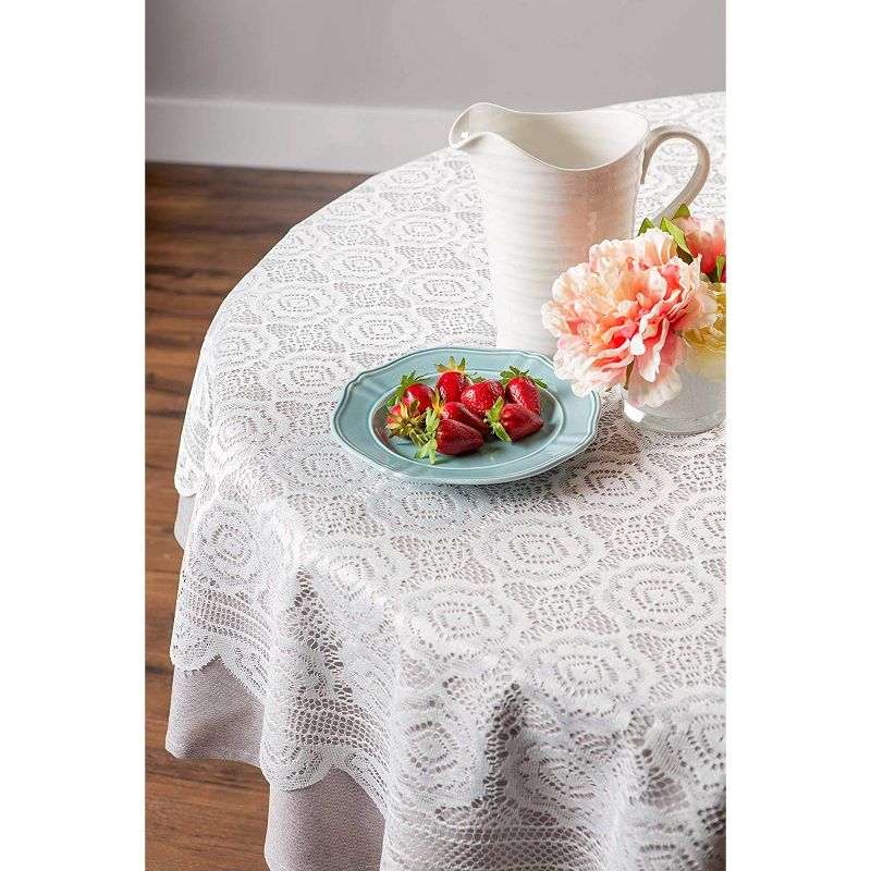 White Lace Floral Polyester Tablecloth (63"Round) - Design Imports