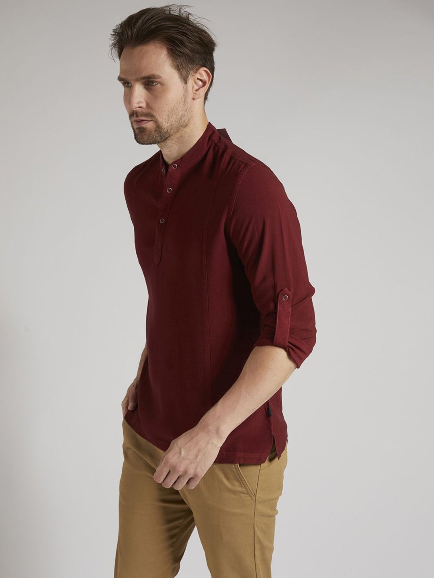 Identiti Brown Tapered Fit Short Kurta