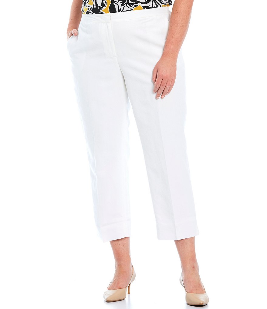 Kasper Plus Size Side Zip Cropped Linen Pants