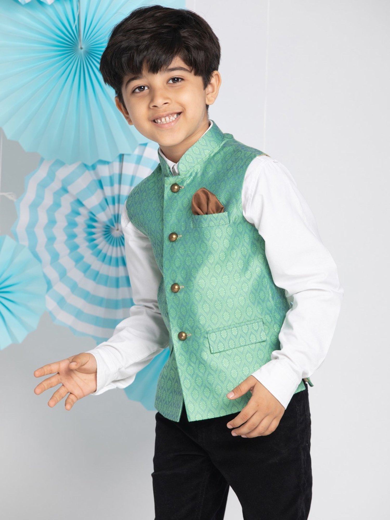Crimsoune Club Kids Mint Solid Full Sleeves Blazer
