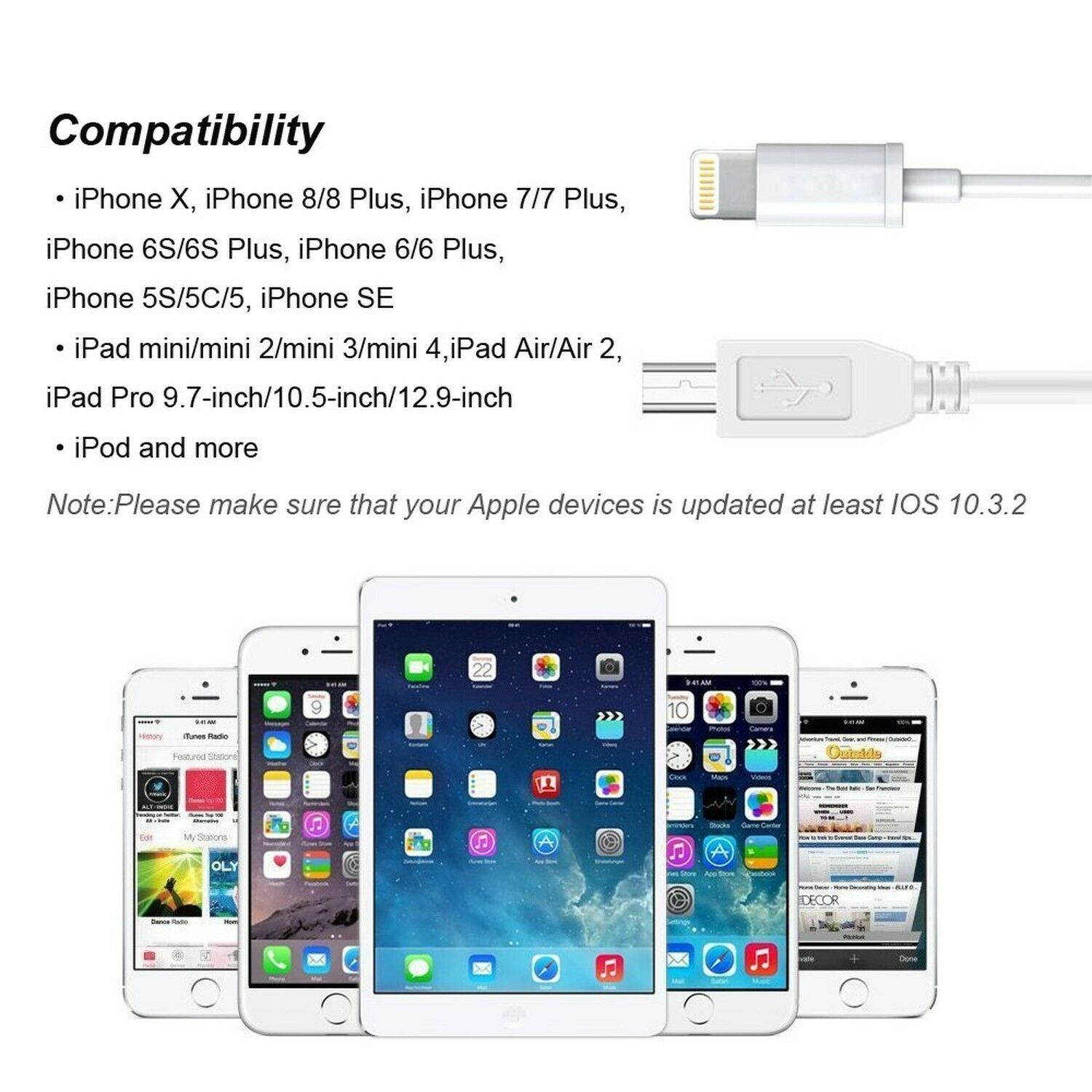 8Pin to Type-B Converter USB 2.0 Cable for iPhone iPad MIDI Keyboard Organ