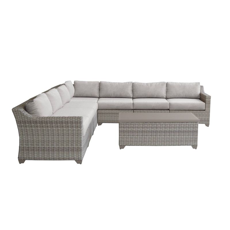 Nolin 7pc Sectional Weathered Brown Frame Sunbrella Spectrum Denim Fabric - La-Z-Boy