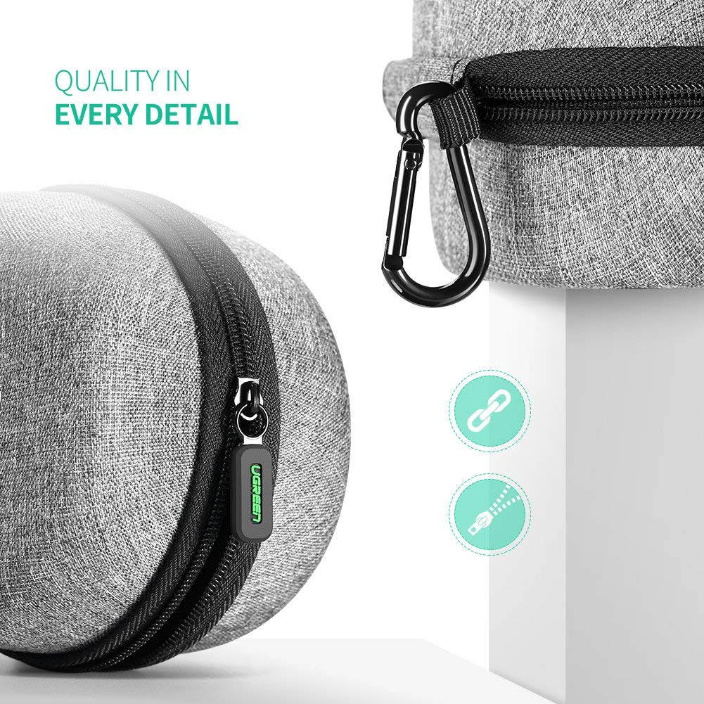 UGREEN Carrying Case for Echo Dot 2nd Generation Travel Protective Hard Case Holder Cover for Echo Dot 2 Speaker, Fits for USB Cable and Wall Charger Accessories, Portable with Carabiner (Grey)