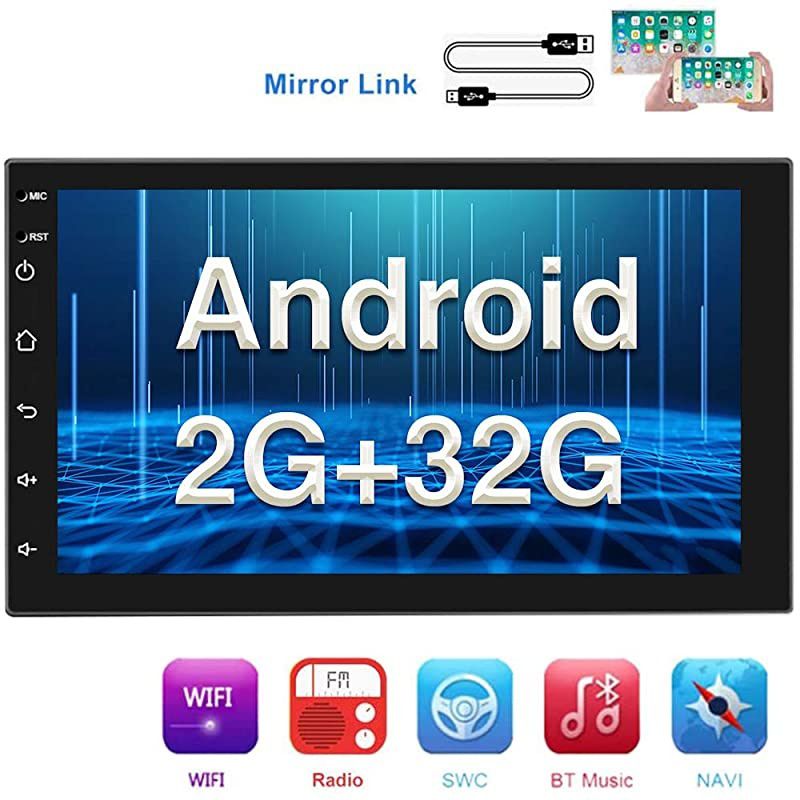 Double Din Android Car Stereo with GPS 7 Inch Capacitance Touch Screen FM Radio Reciever Supports Mirror Link for iOSAndroid Phones WiFi Connect + Backup Camera