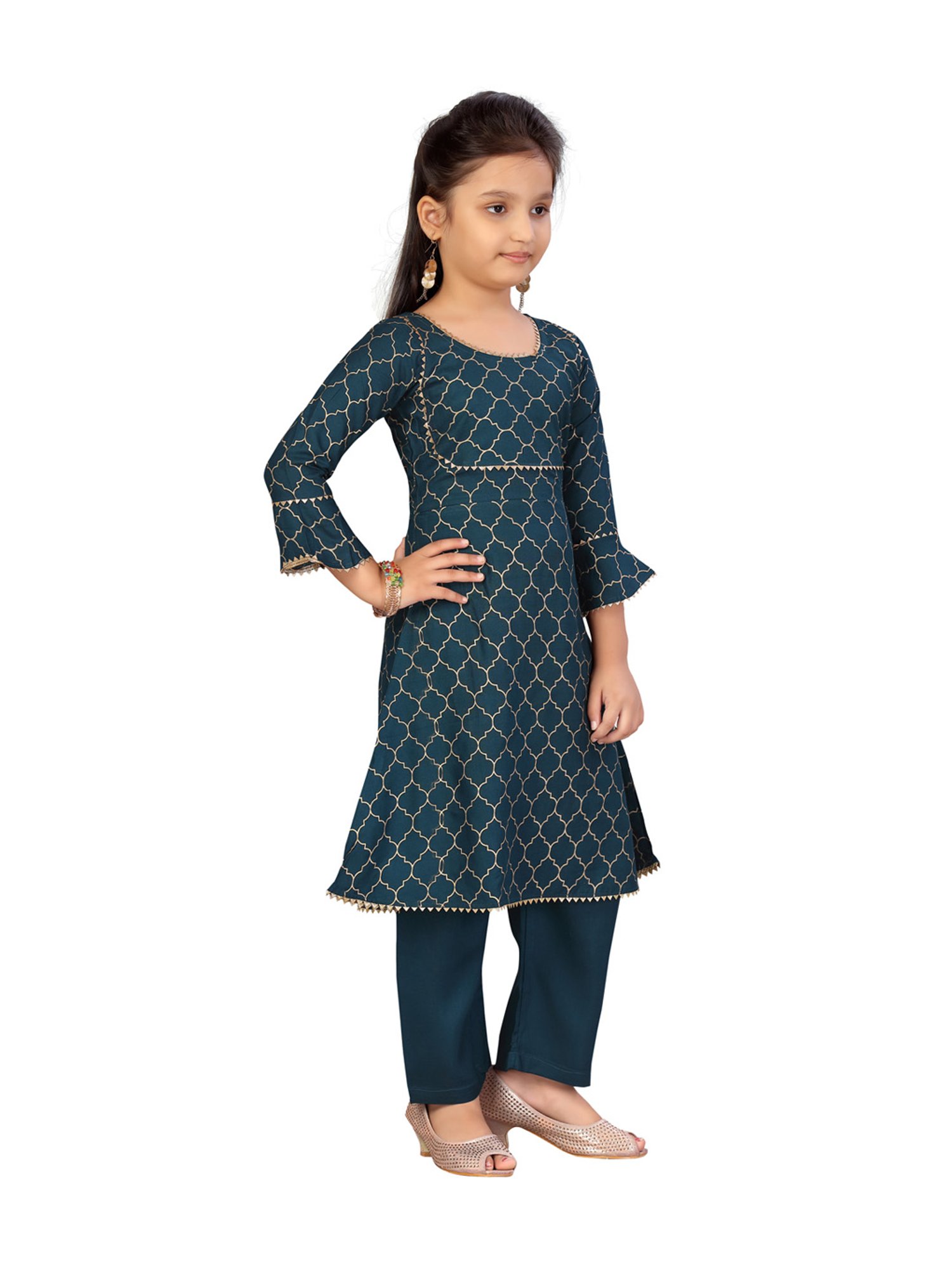 Aarika Kids Green Printed Kurta with Palazzos