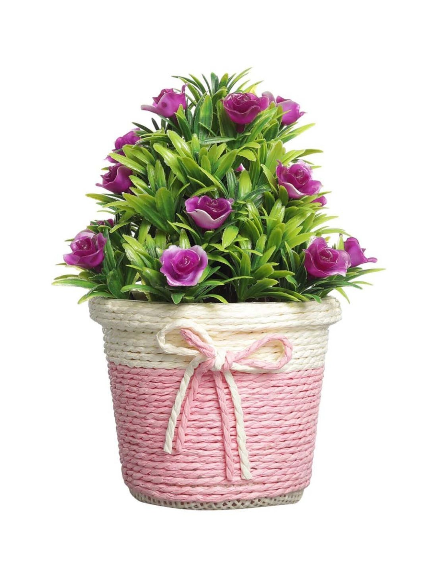 Foliyaj Multicolor Plastic Artificial Flower Plant With Pot - Set of 2