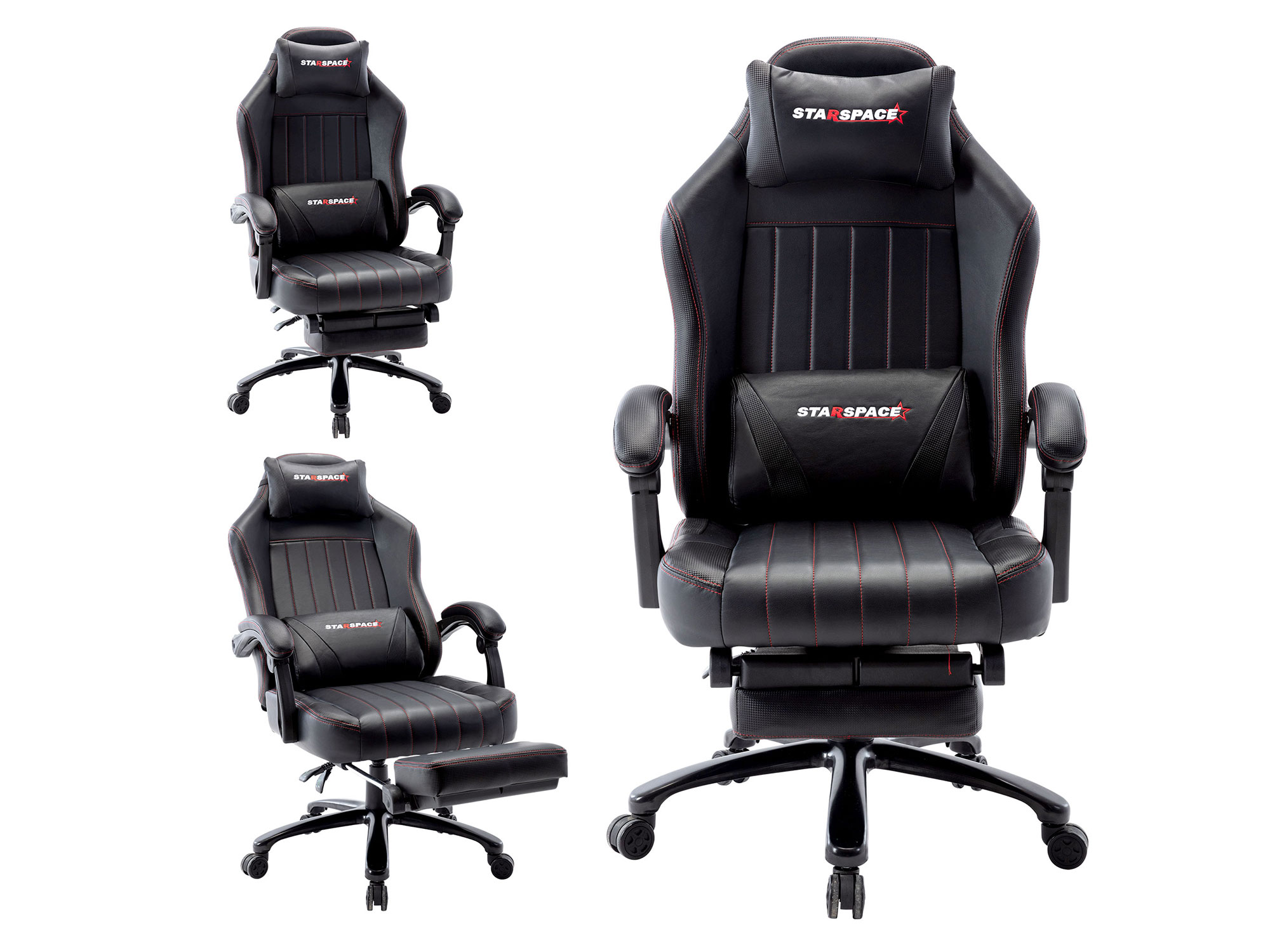 STRASPACE Big & Tall 400lb Memory Foam Reclining Gaming Chair Metal Base - Adjustable Back Angle and Retractable Footrest Ergonomic High-Back Leather Racing Executive Computer Desk Office Chair, Blue