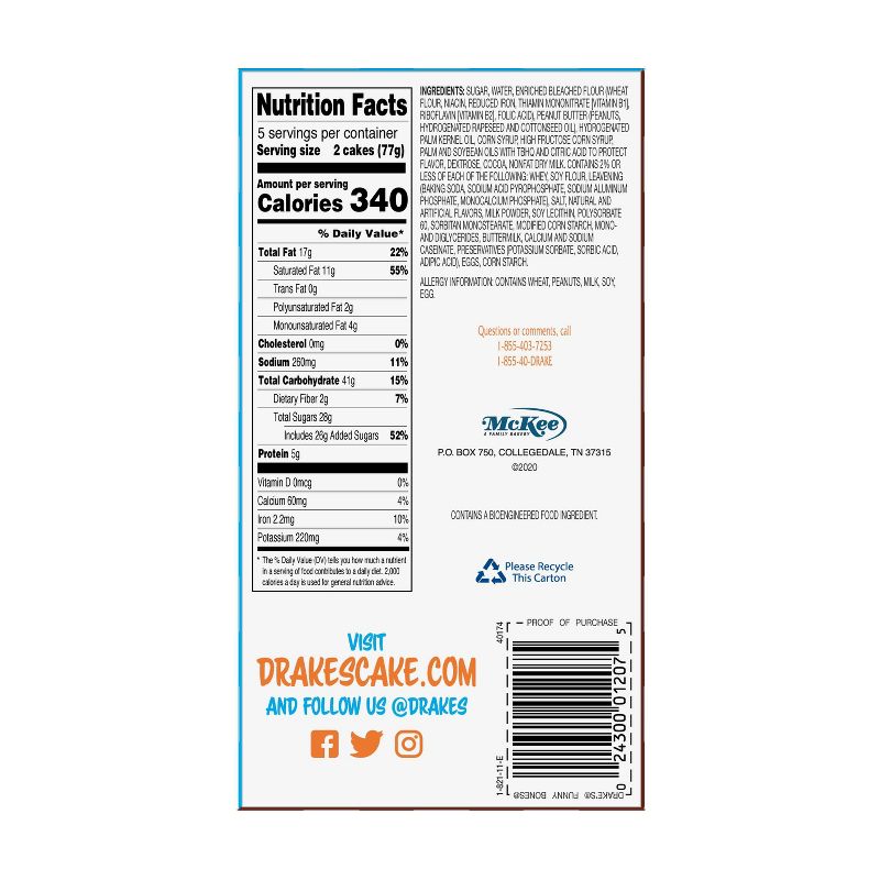 Drake's Funny Bones Frosted Peanut Butter Crème Filled Devils Food Cakes - 10ct/13.03oz