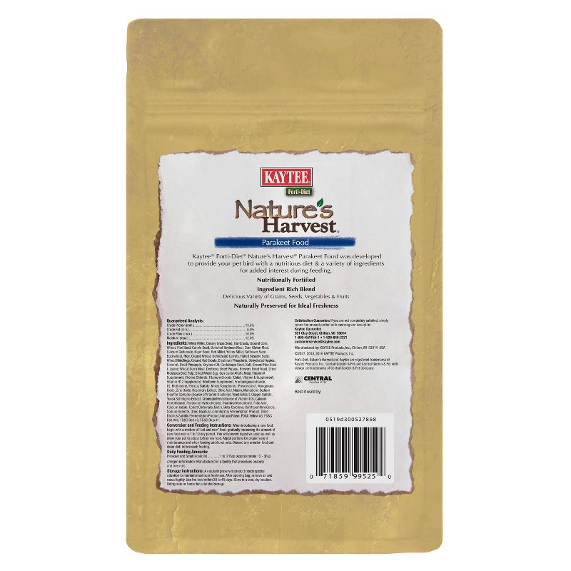 Kaytee Nature's Harvest Parakeet Food - 2lbs
