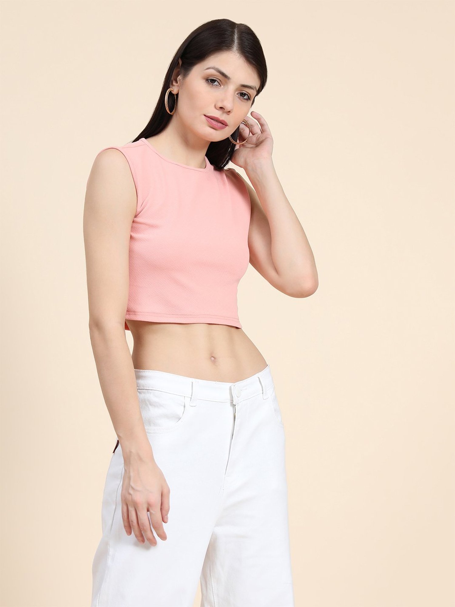 KERI PERRY Peach Regular Fit Crop Top