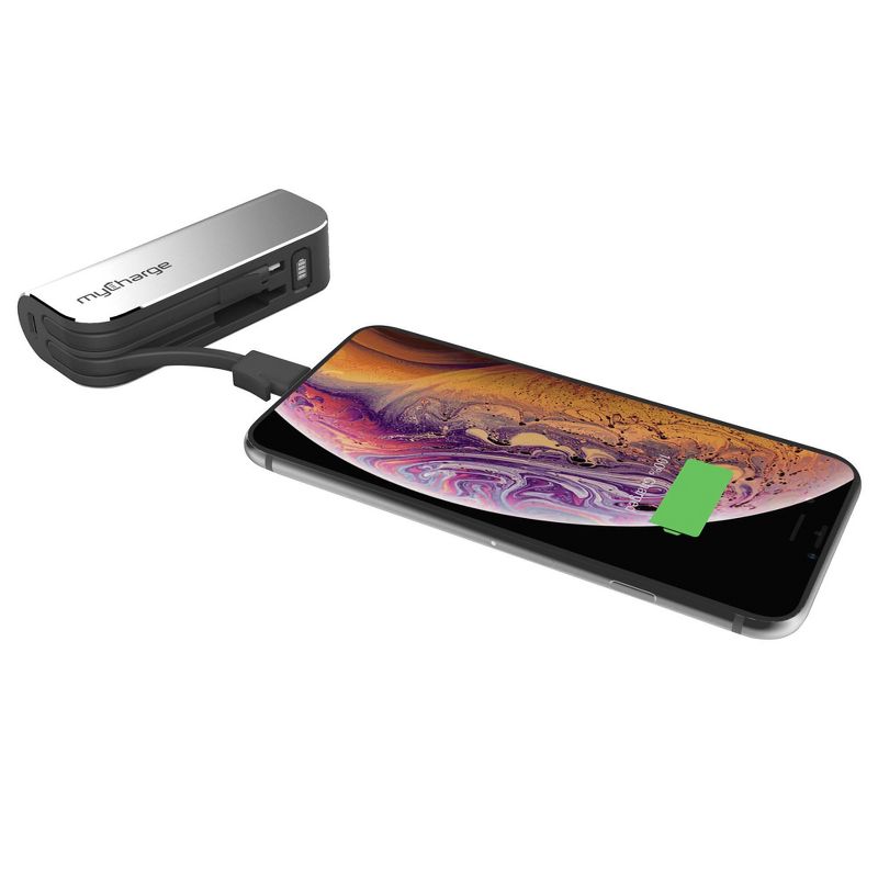 myCharge Hub Mini 3350mAh/2.4A Output Power Bank with Integrated Charging Cables - Silver