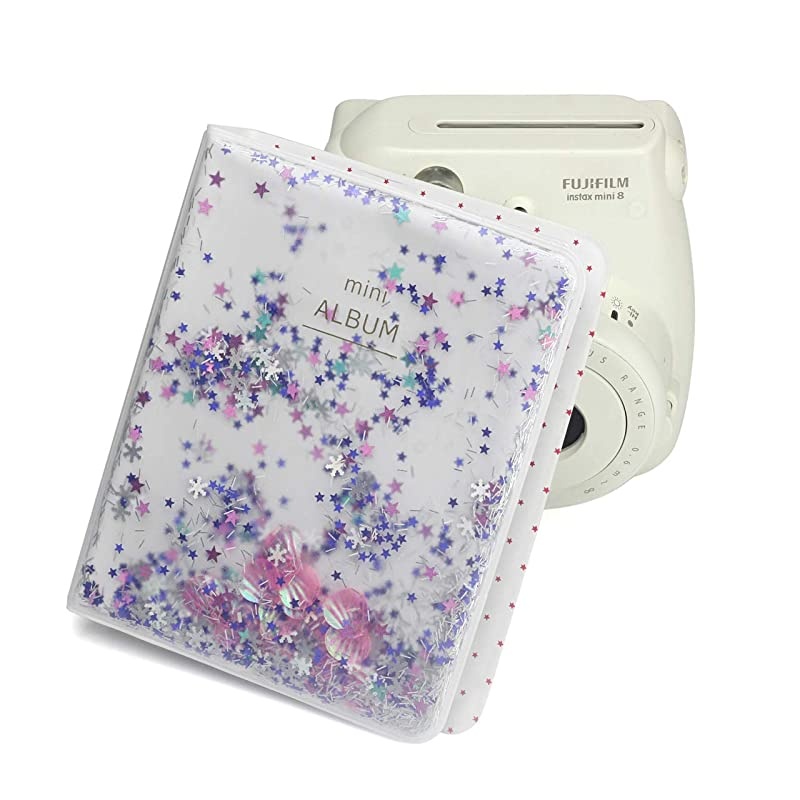 Mini Photo Album 2 Pack 64 Pockets Shell Album for Fujifilm Instax Mini 7s 8 8 9 25 26 50s 70 90 Film Polaroid Camera 3inch Film Blue Shell + Pink Shell