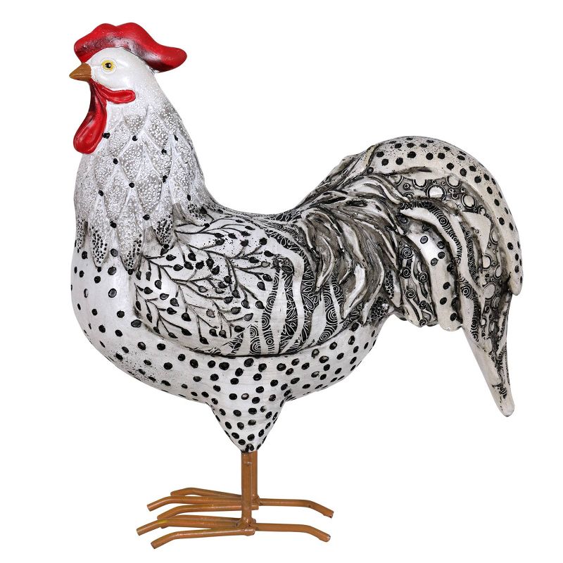 9.84" Resin Rooster Statue Black/White - Exhart