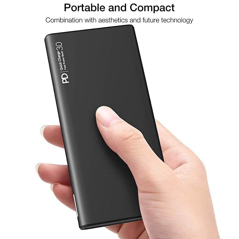 WB1 PD + QC 30 Portable Charger 10000mAh Slim and Light Fast Power Bank 18W High Charging Speed External Battery Pack with USB C InputOutput Compatiable for iPhoneiPadSamsung Black