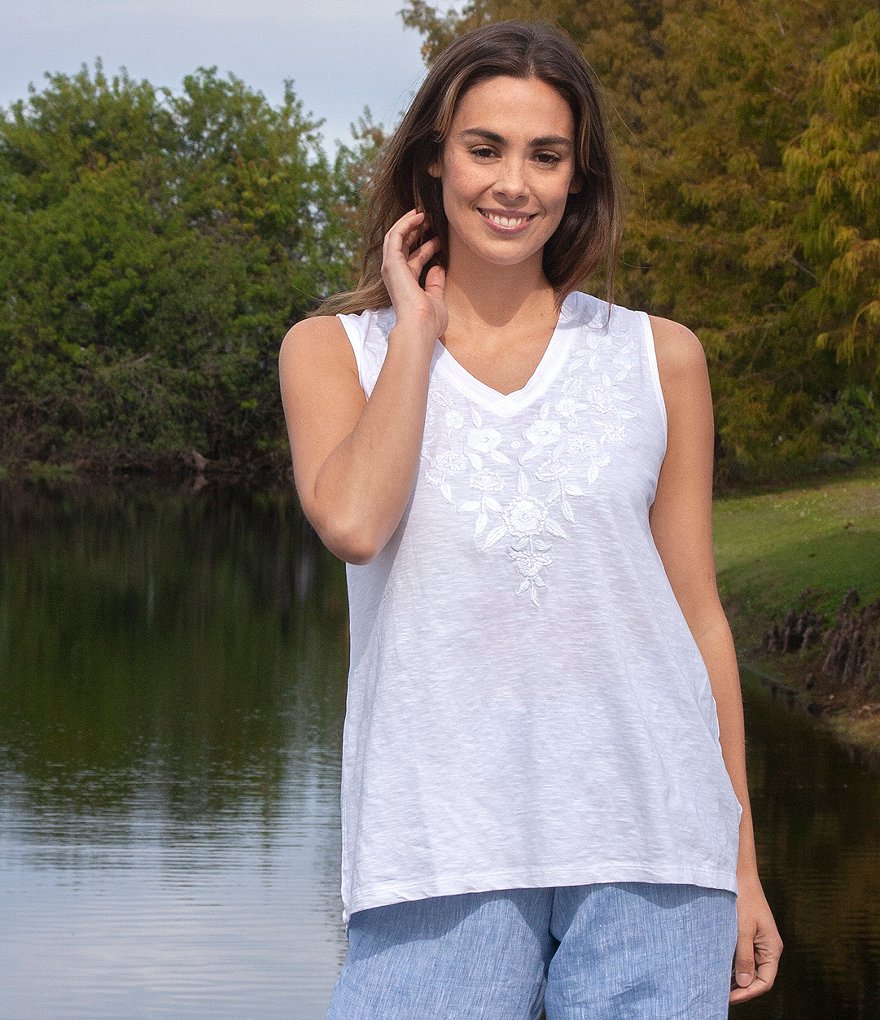 Karyn Seo Saira Vintage Embroidered V-Neck Boho Tank Top