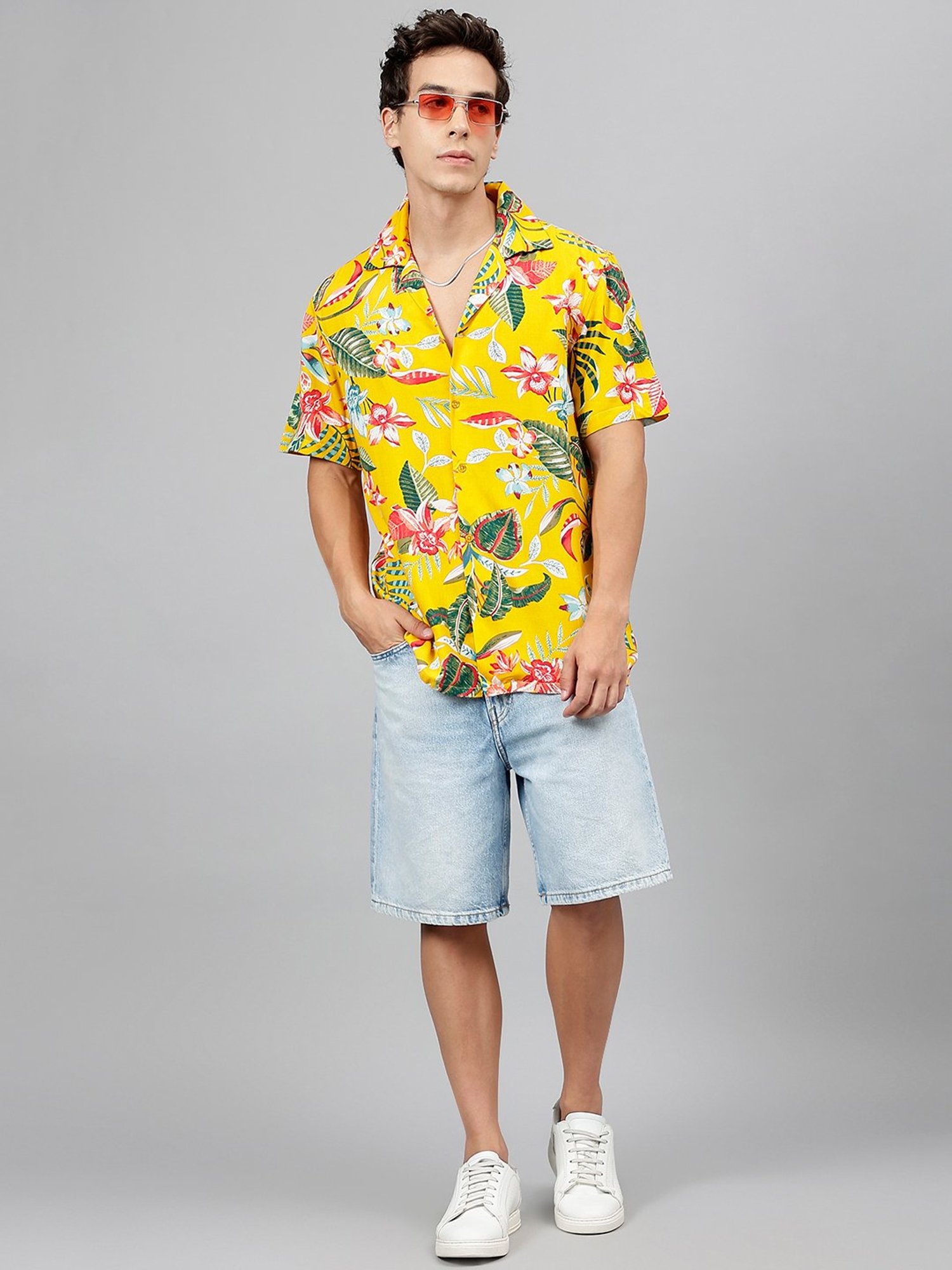 English Navy Yellow Relaxed Fit Printed Shirt