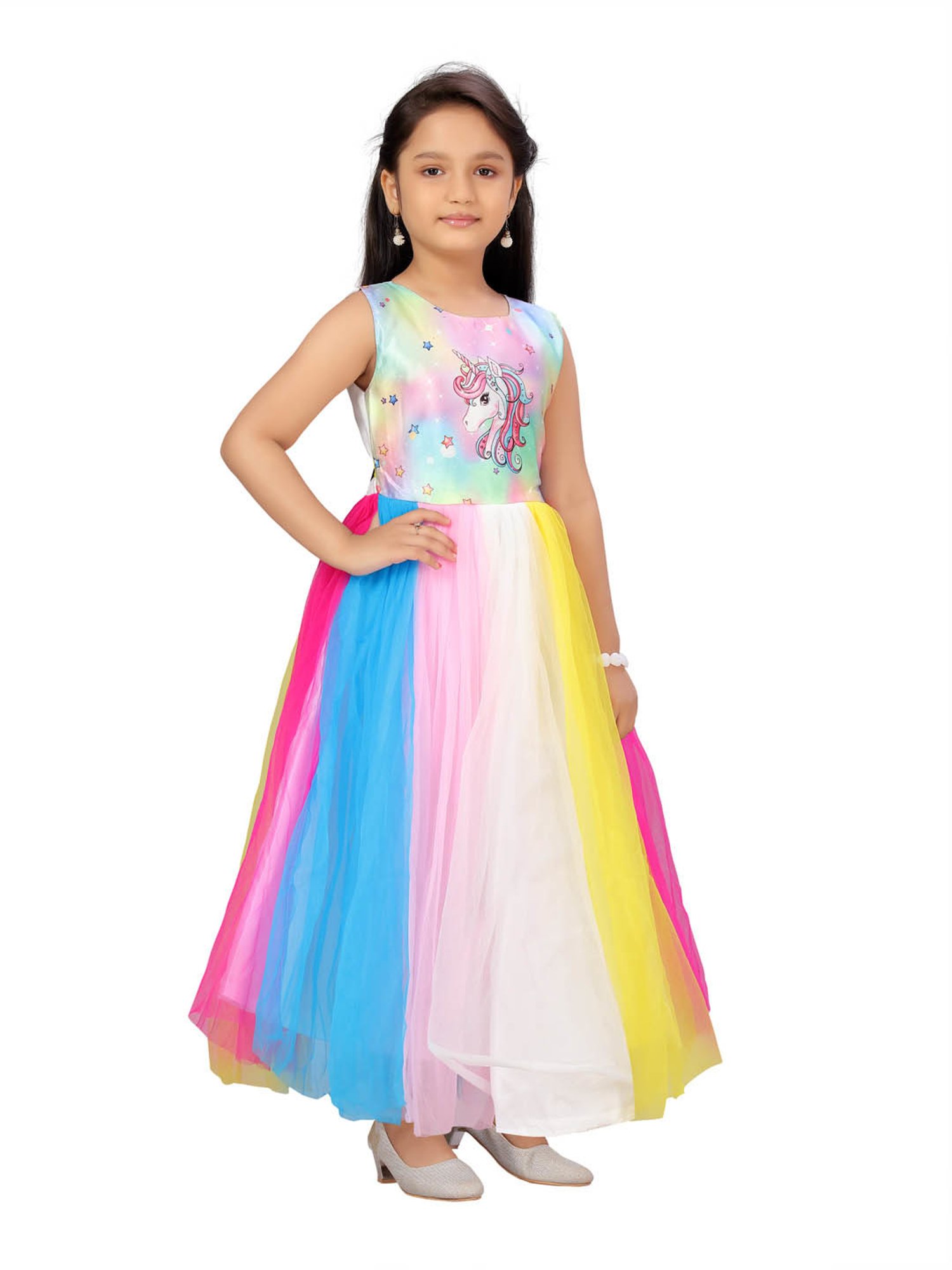 Aarika Kids Multicolor Unicorn Print Gown