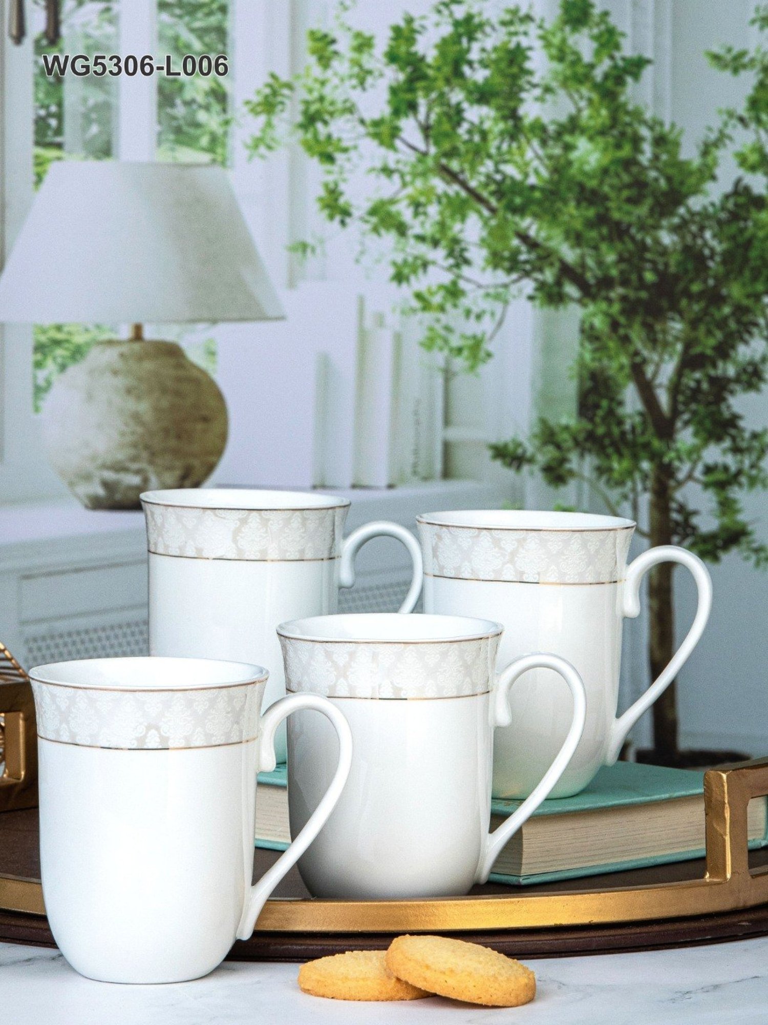 White Gold White Porcelain Coffee Mug - Set of 6
